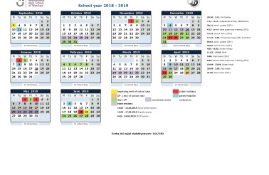 School year calendar 2018-19 IHSW - for students and parents