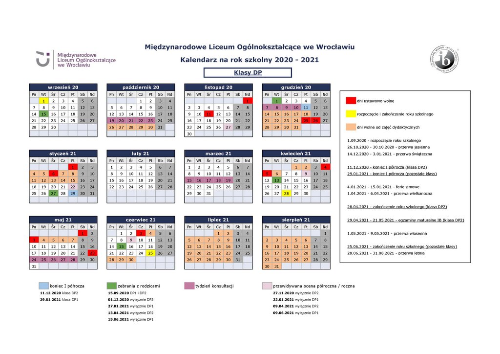 Kalendarium MLO DP 2020-2021 zaktualizowane