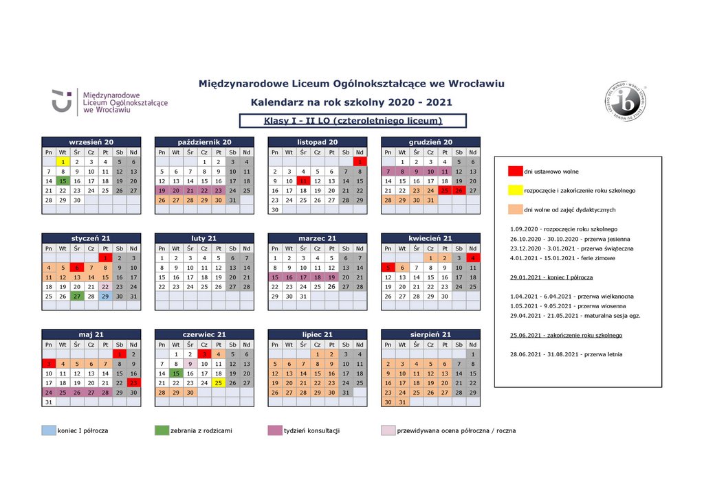Kalendarium MLO I-II LO 2020-2021 zaktualizowane