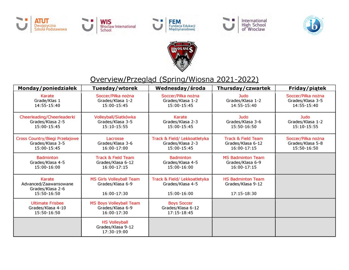 Wolves Athletic Program Schedule _Spring 2021-2022_